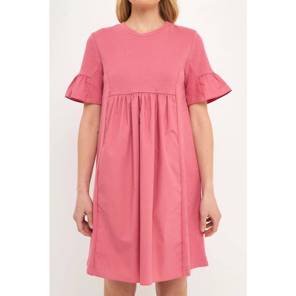 ENGLISH FACTORY MIXED MEDIA SHORT-SLEEVE MINI DRESS Dusty Pink Size Medium‎ Cute